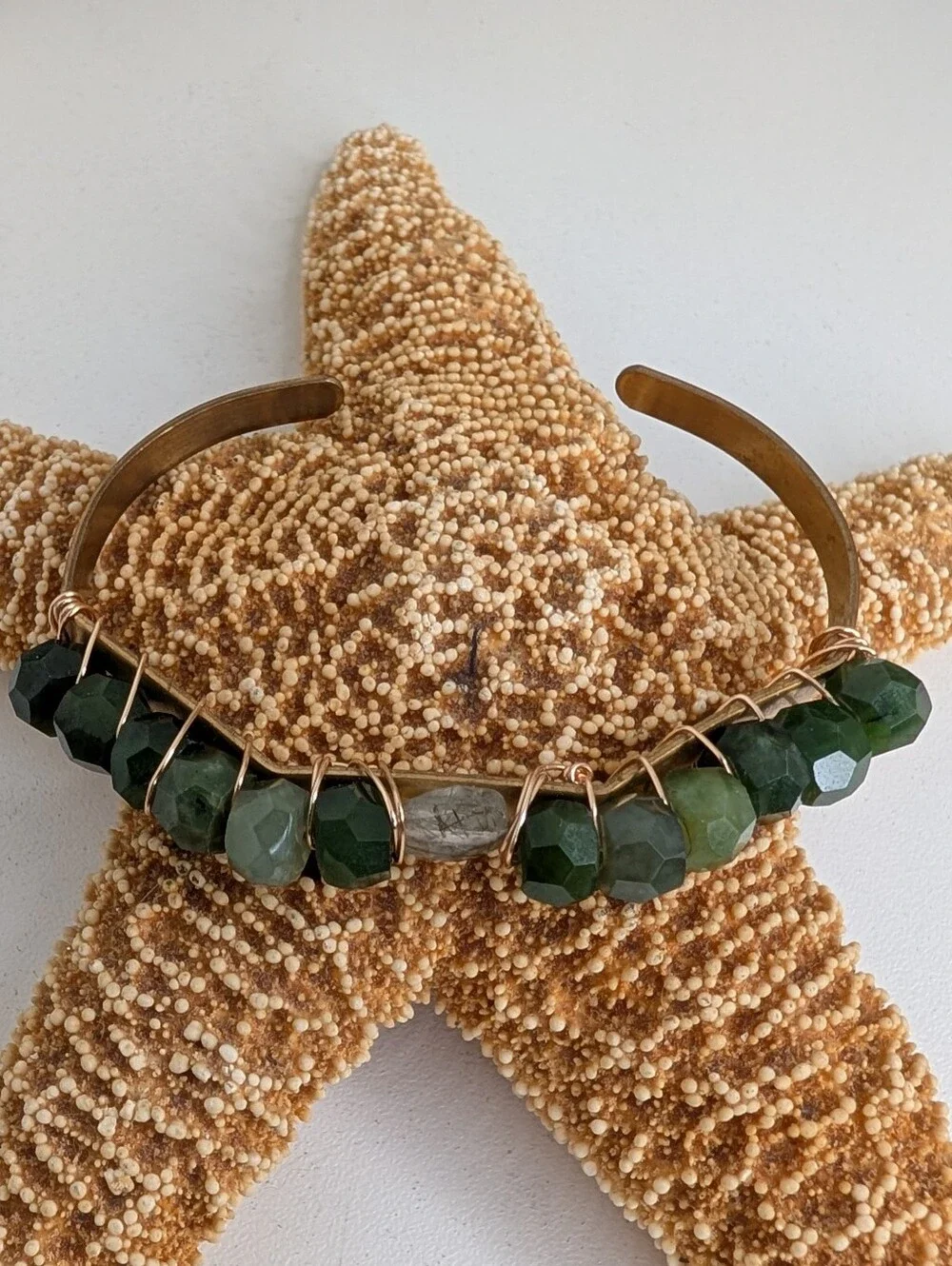Faceted Nephrite Jade Wire-Wrapped Cuff Bracelet